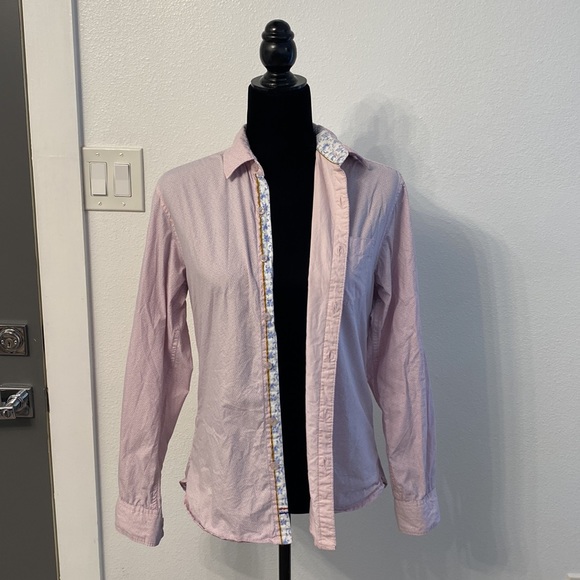 100% Cotton Pink and Navy Micro Dot Diamond Print Long Sleeve Button Down - Picture 11 of 13